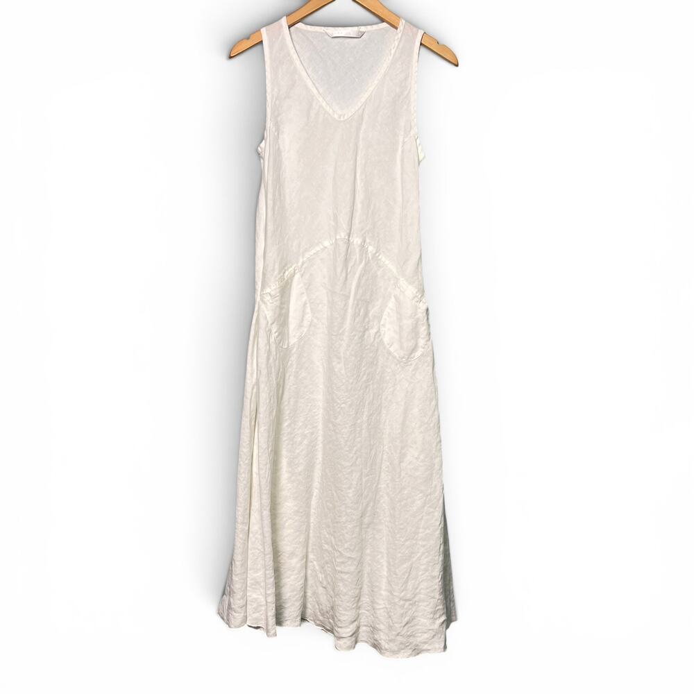 Luna Luz Margarita White Tank Dress Sleeveless Midi Pocket Size XS 100% Linen